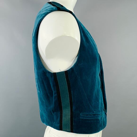 HAIDER ACKERMANN Size 40 Teal Black Velvet Cotton Cropped Vest - Picture 2 of 6
